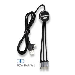 Işıklı Logo 60W Hızlı Type-C Uçlu Data Transferli Şarj Kablosu
